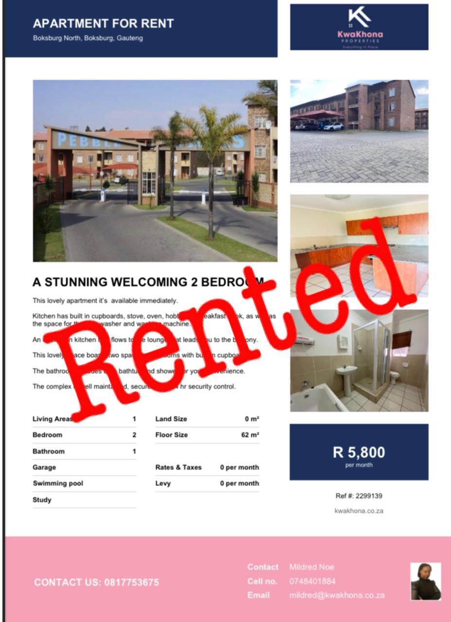 Welcoming 2-Bedroom Apartment in Boksburg North, Boksburg — rented by Mildred Noe