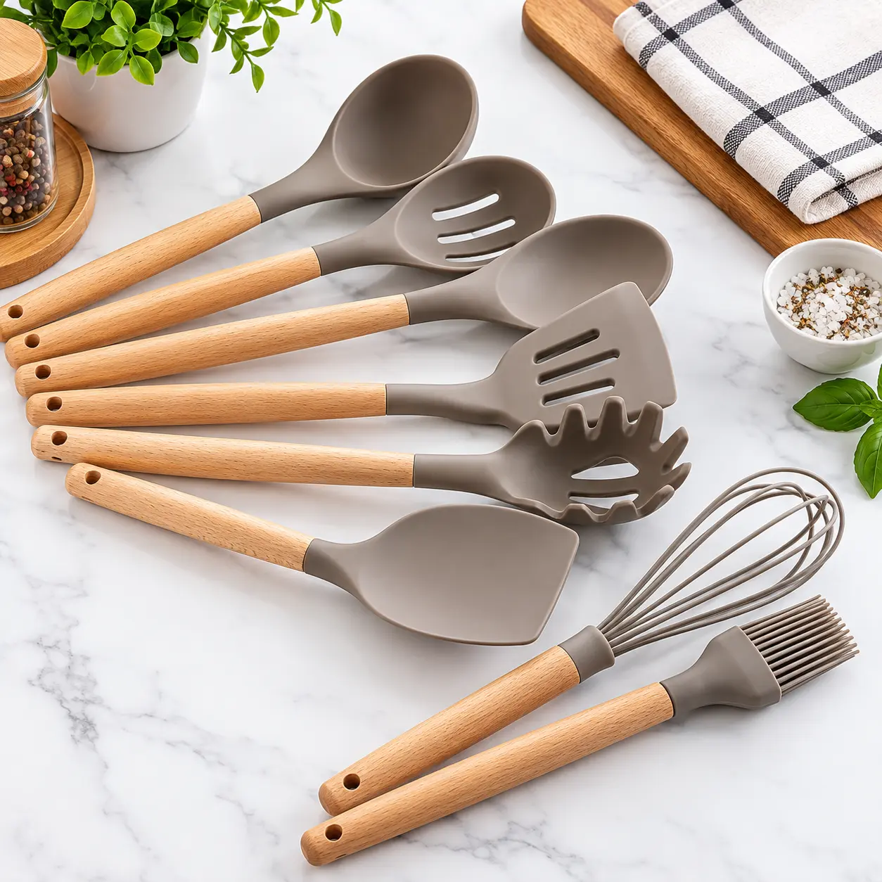 Silicone & Wood Kitchen Utensil Set
