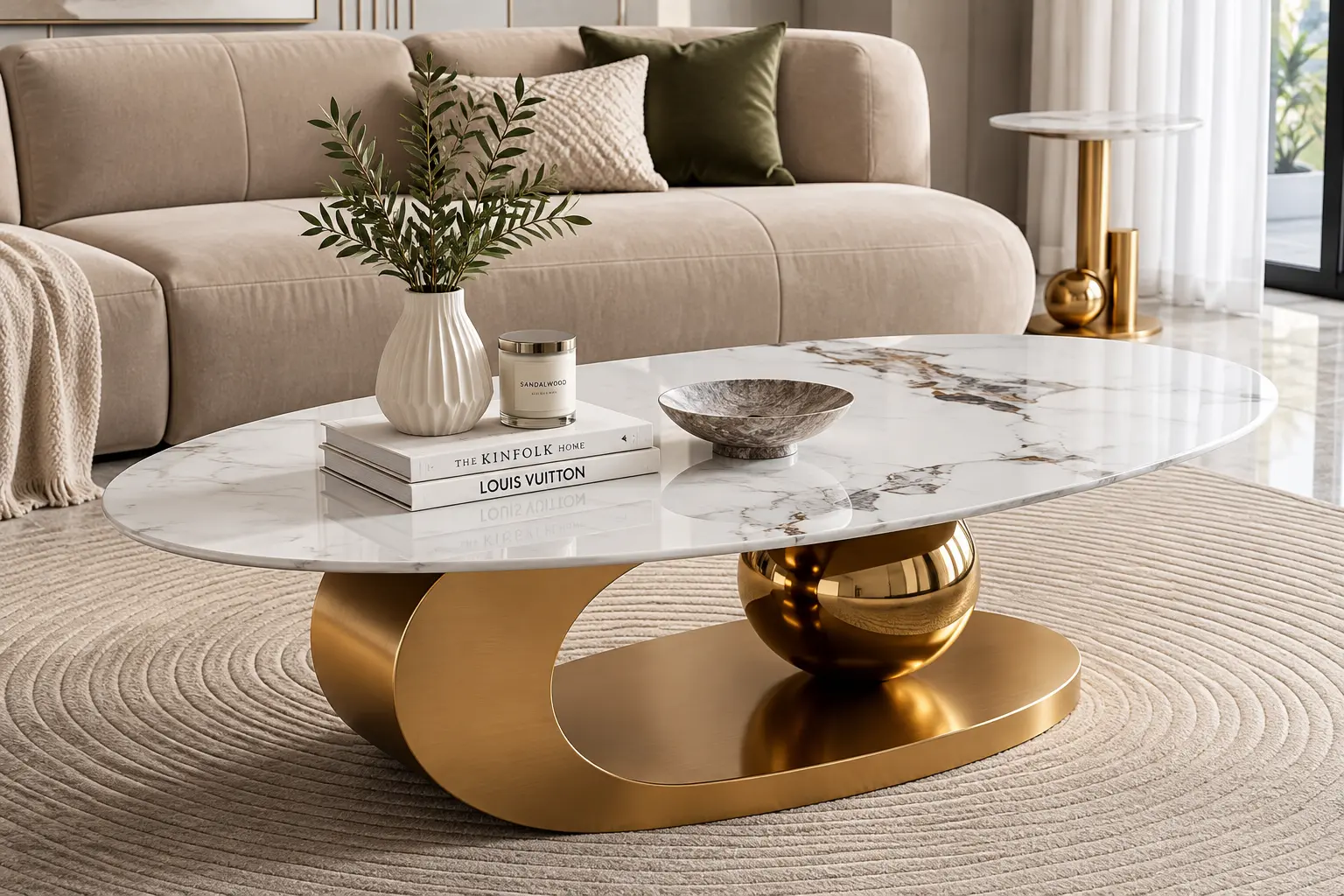 Gold Ball Steel Base Coffee Table