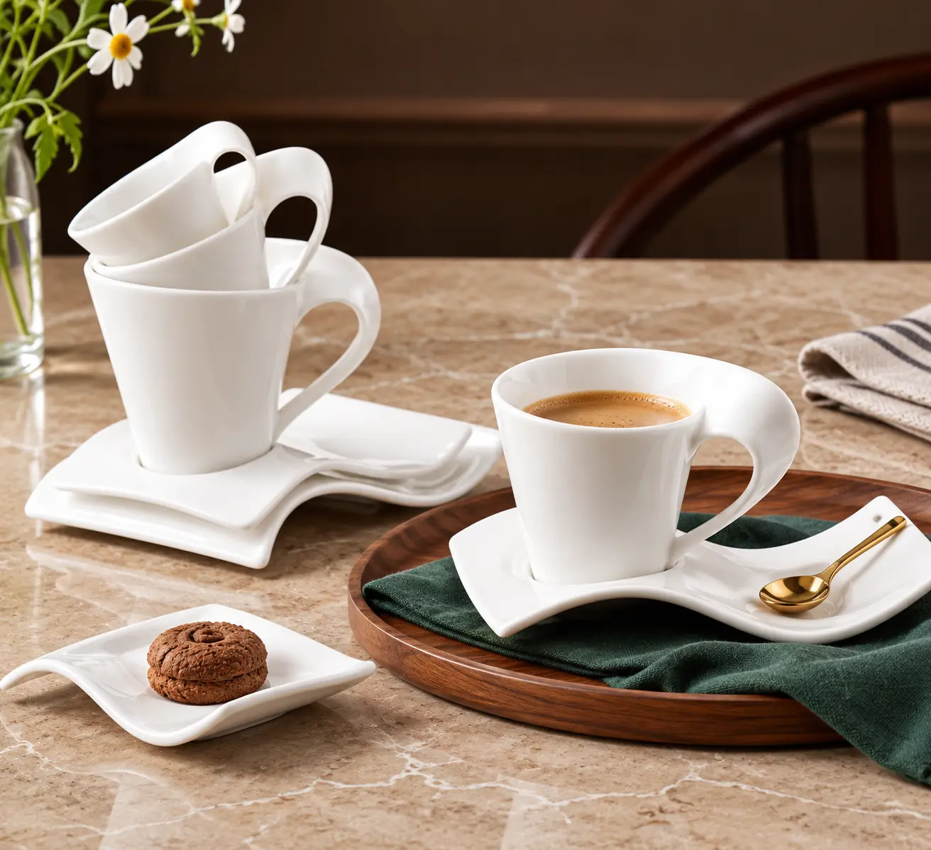 Wave Porcelain Coffee Cup & Saucer Set