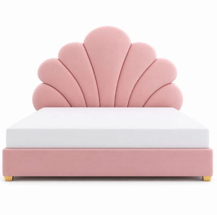 Scallop Shell Upholstered Bed — Pink