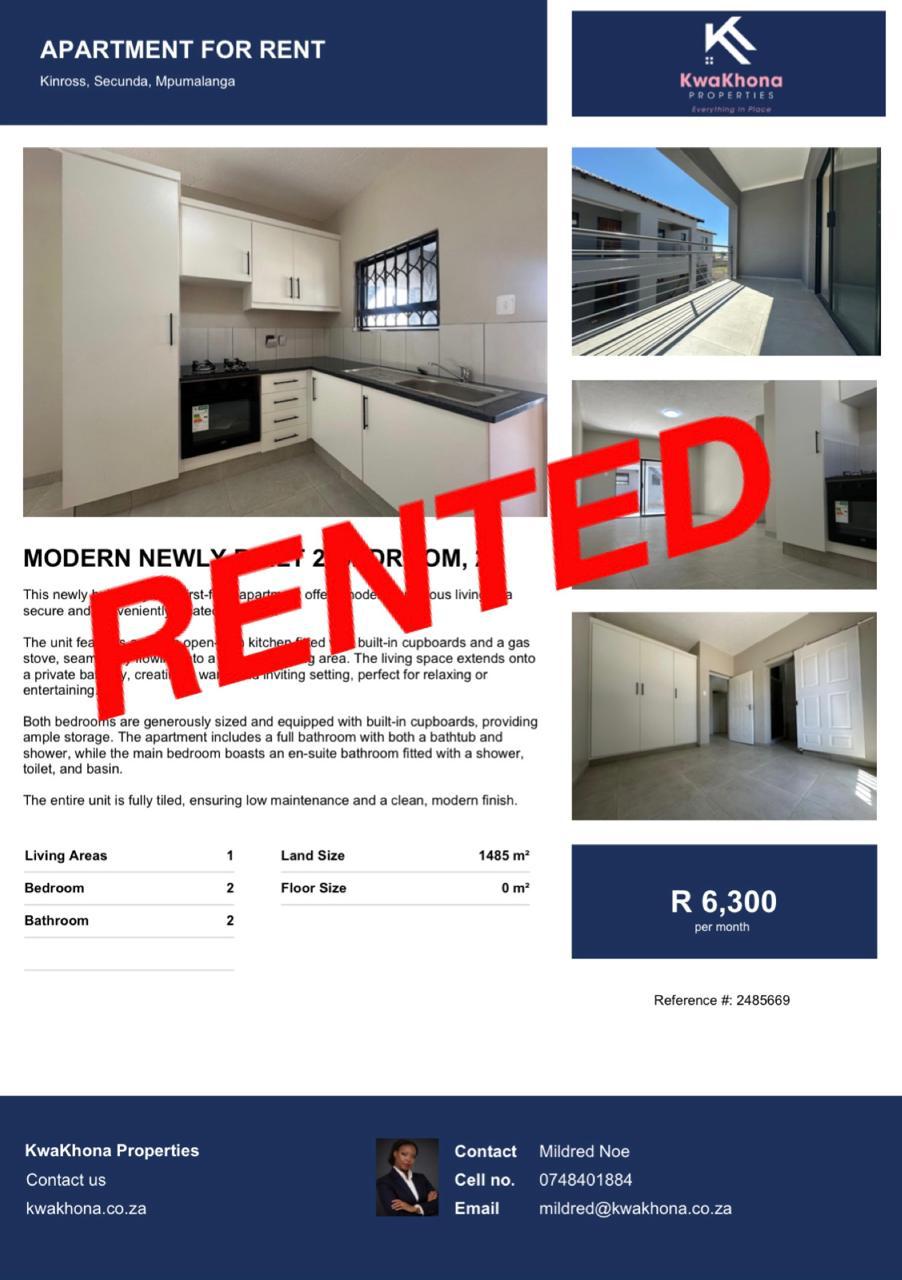 Newly Built 2-Bedroom First Floor Apartment in Kinross, Secunda — rented by Mildred Noe