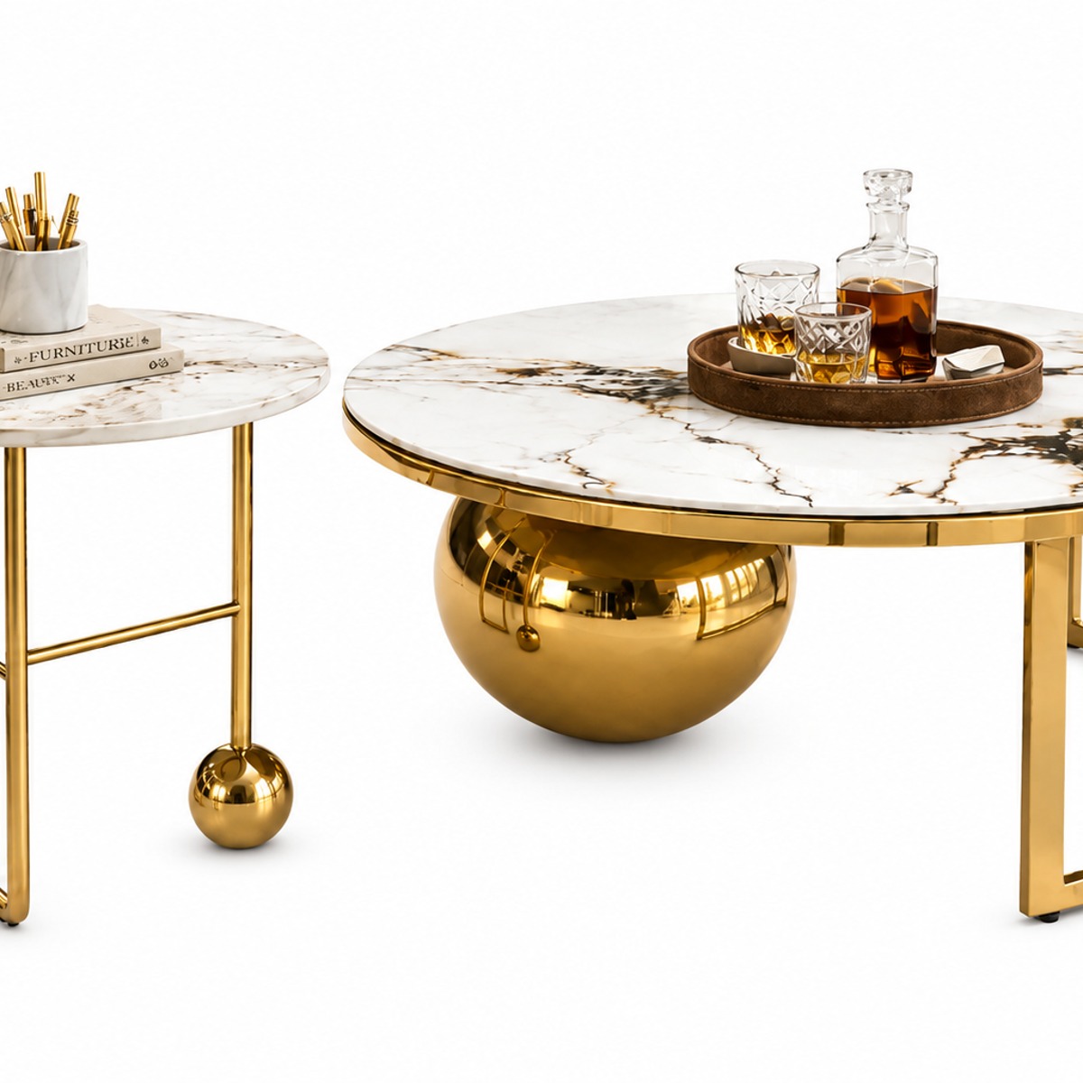 Aurelia Marble & Gold Table Pair