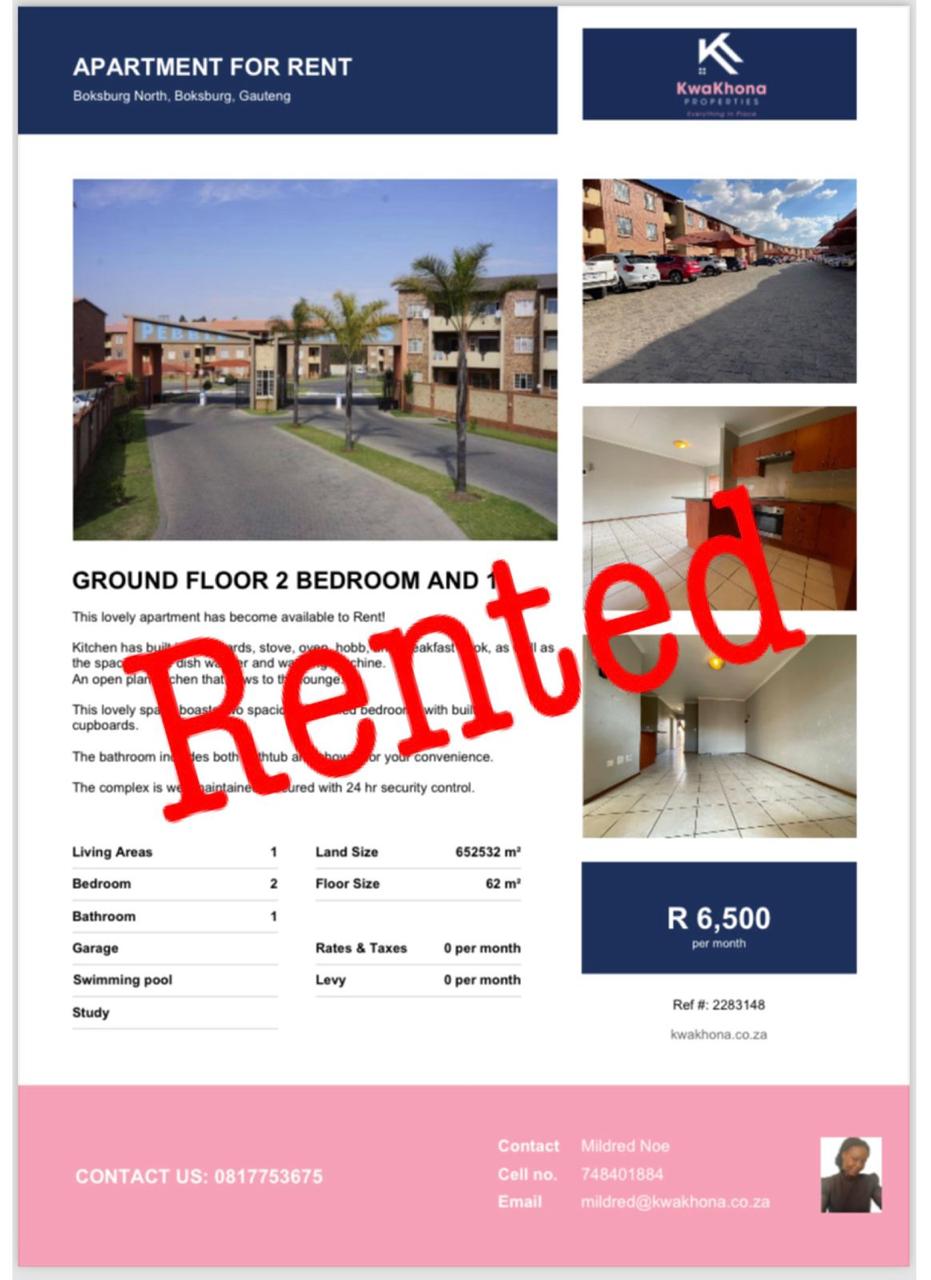 Ground Floor 2-Bedroom Apartment in Boksburg North, Boksburg — rented by Mildred Noe