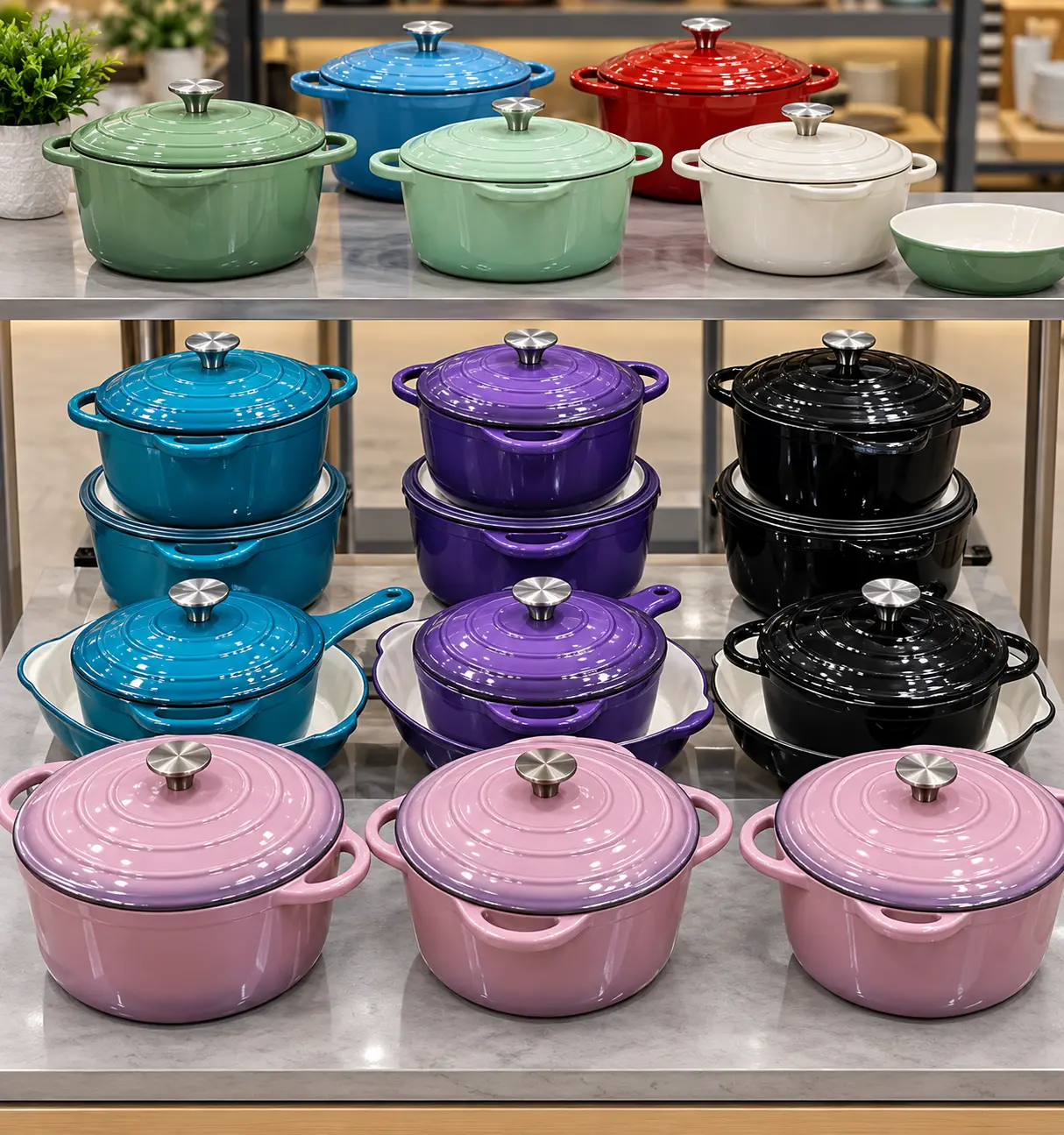 7-Piece Enamel Cast Iron Pot Set
