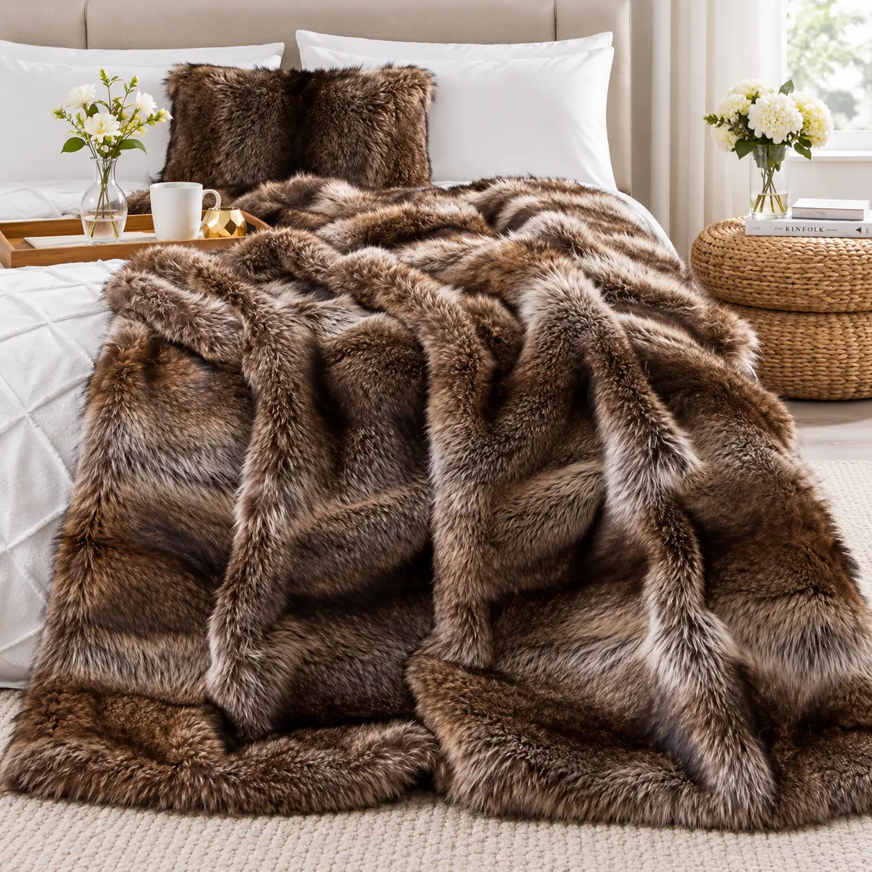 Brown Faux Fur Throw