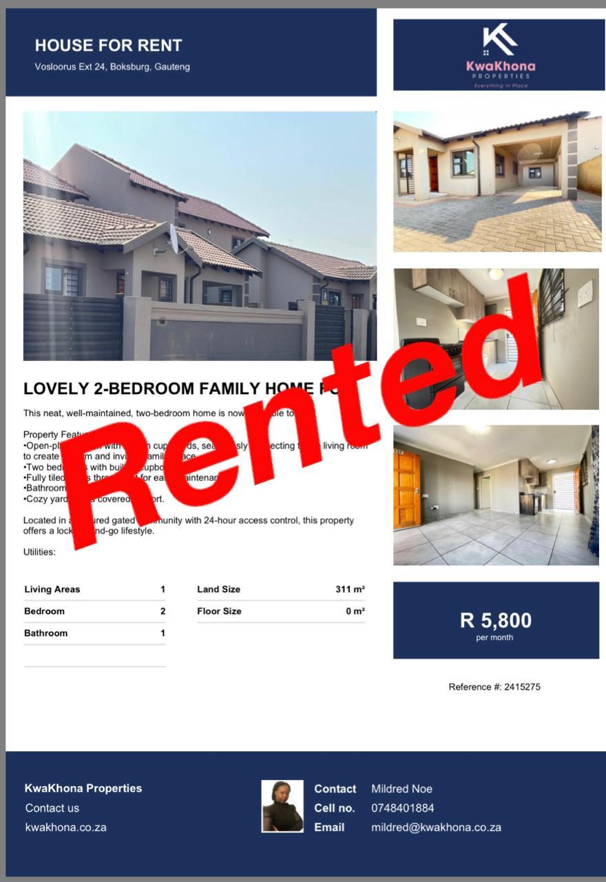 Lovely 2-Bedroom Family Home in Vosloorus Ext 24, Boksburg — rented by Mildred Noe