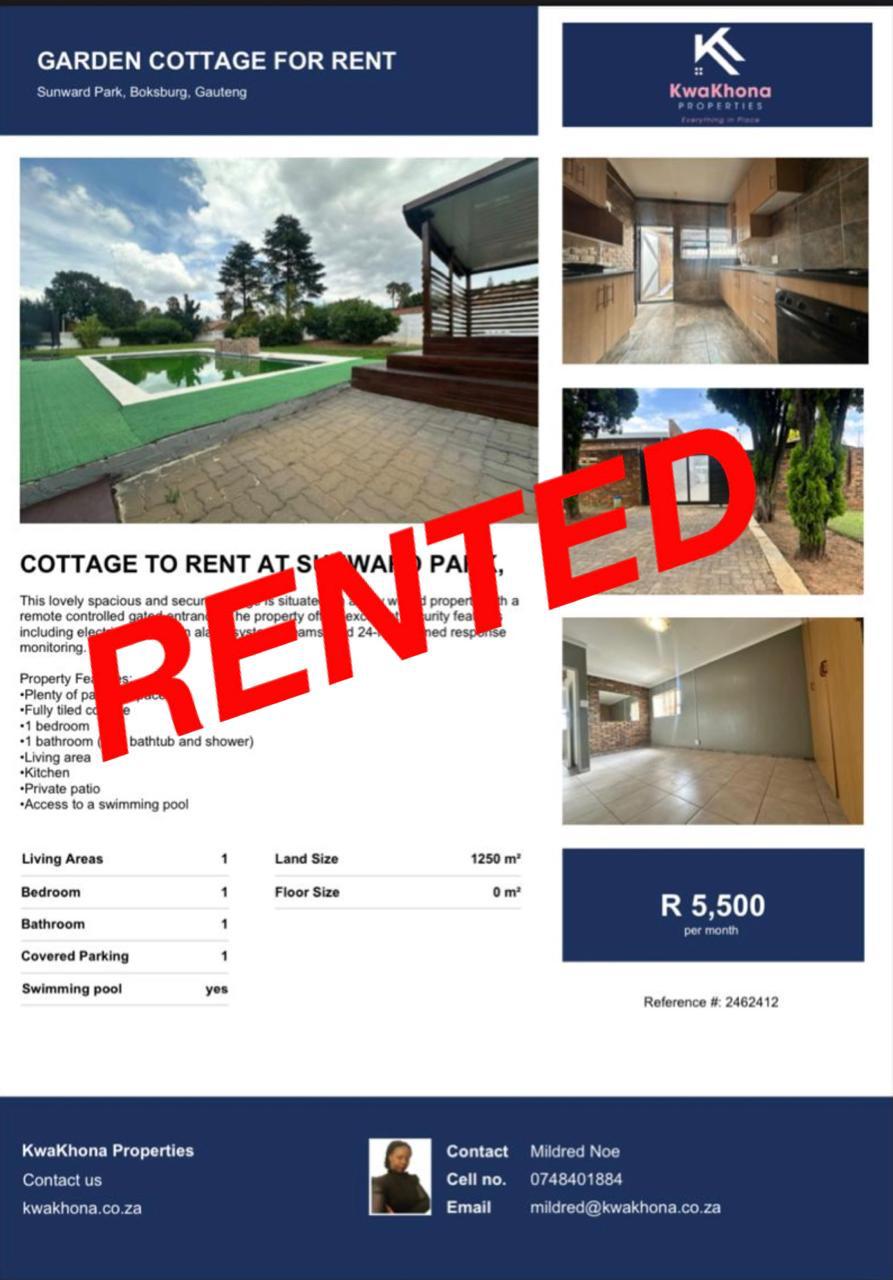 Garden Cottage with Pool Access in Sunward Park, Boksburg — rented by Mildred Noe