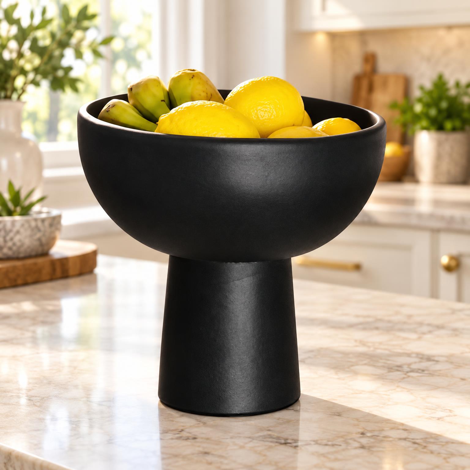 Matte Black Pedestal Fruit Bowl