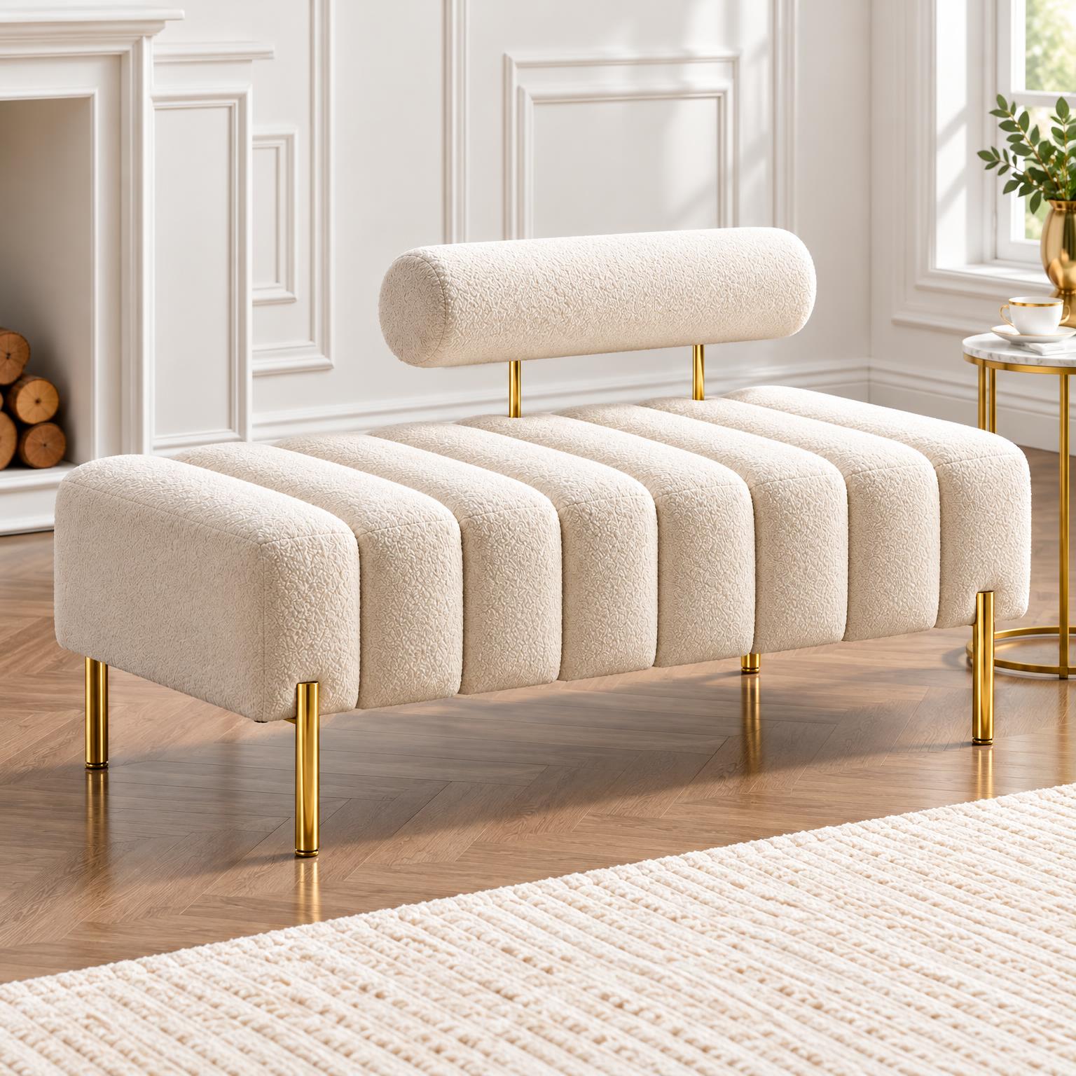 Bouclé Channel Bench with Bolster Back