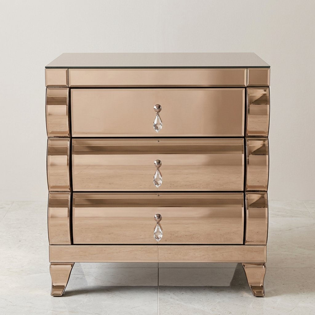 Champagne Mirrored Three-Drawer Chest
