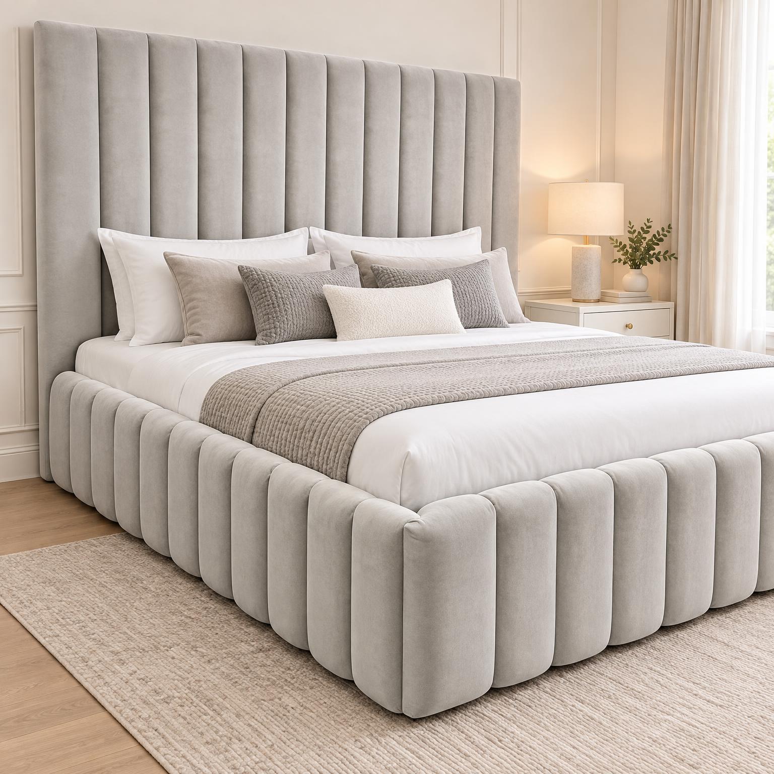 Tall Channel Bed with Channel Base — Light Grey