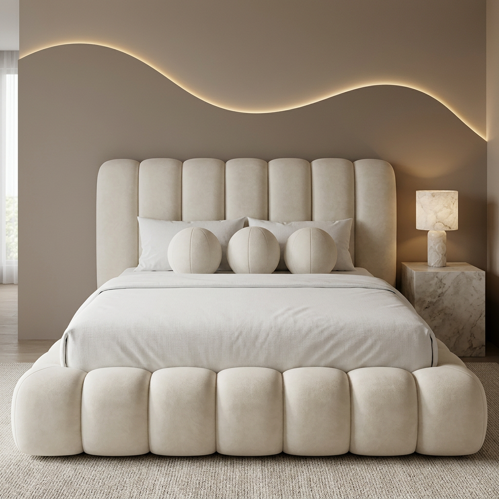 Ivory Channel Upholstered Bed
