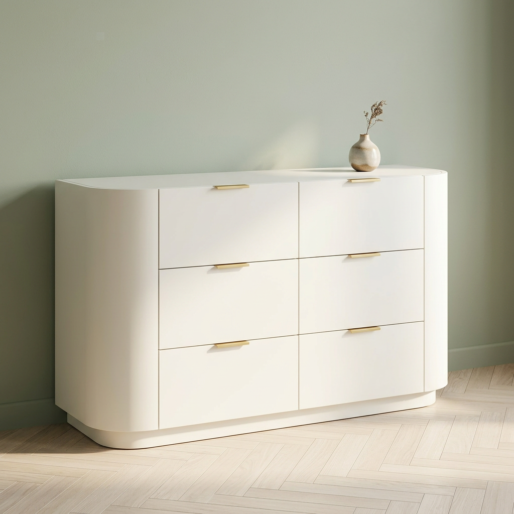 Curved White Six-Drawer Chest