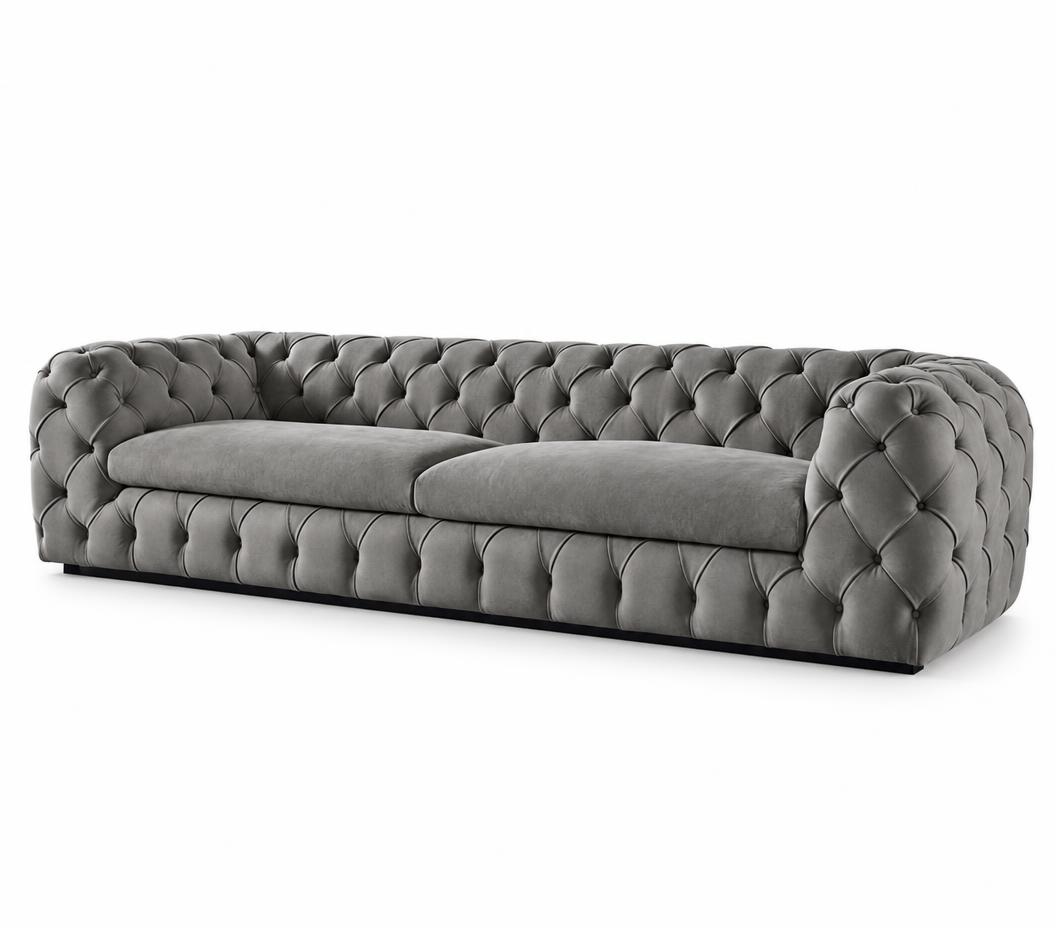 Deep-Tufted Lounge Sofa — Grey