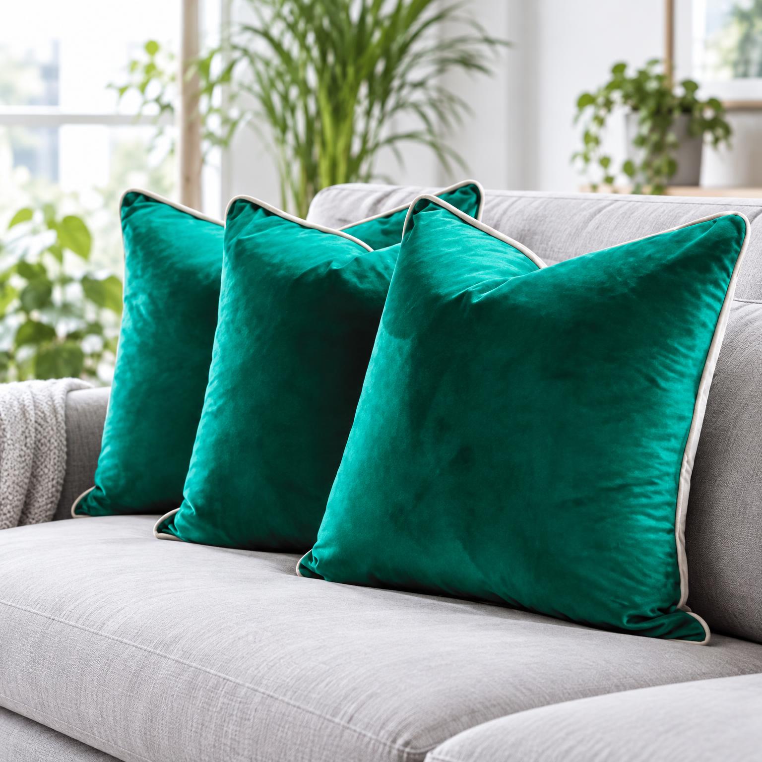 Emerald Velvet Piped Scatter Cushions