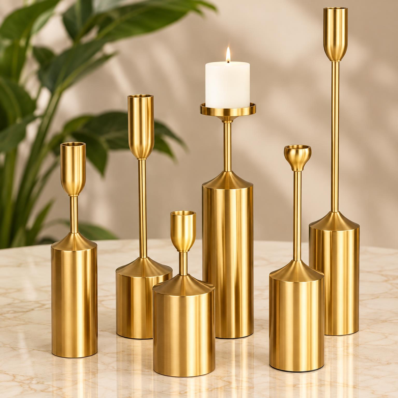 Gold Candle Holder Set — 6 Piece