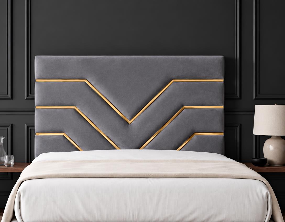 Gold Chevron Inlay Headboard — Grey