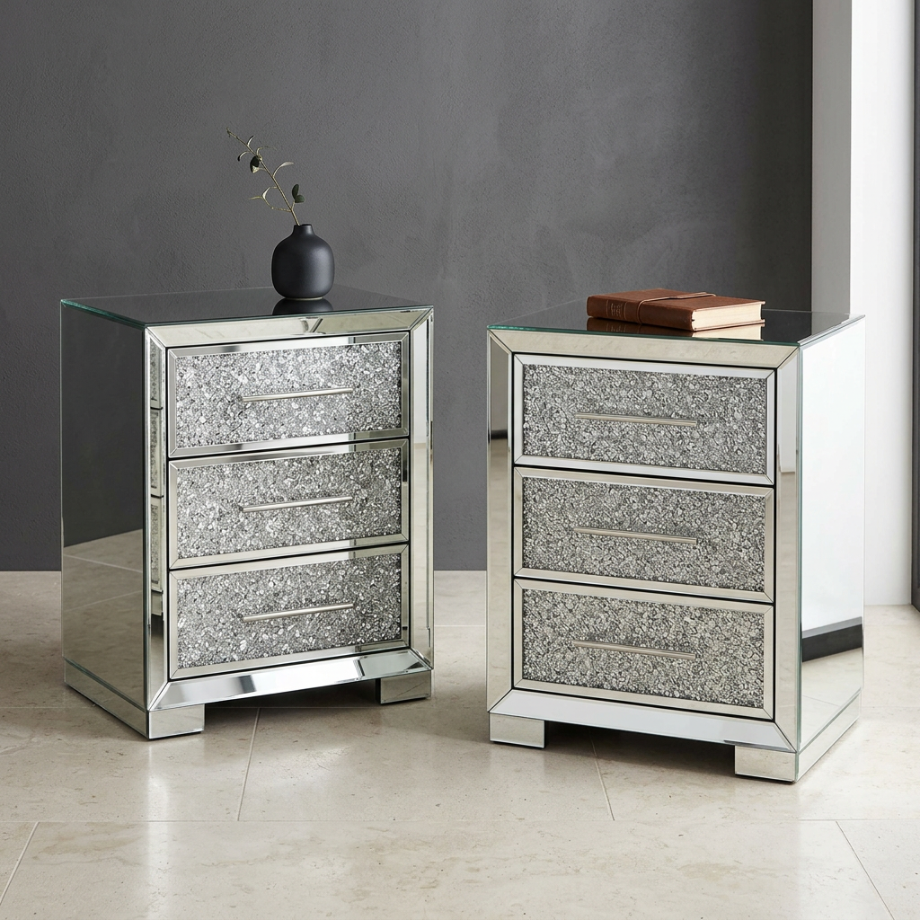 Crystal Mirror Bedside Pedestals