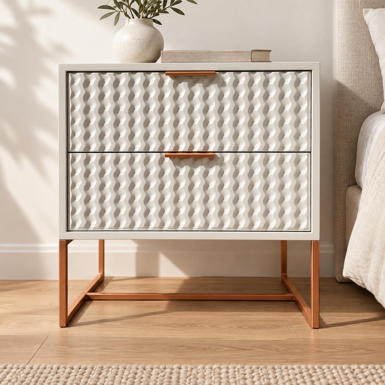 Sculpted White Pedestal — Copper Base