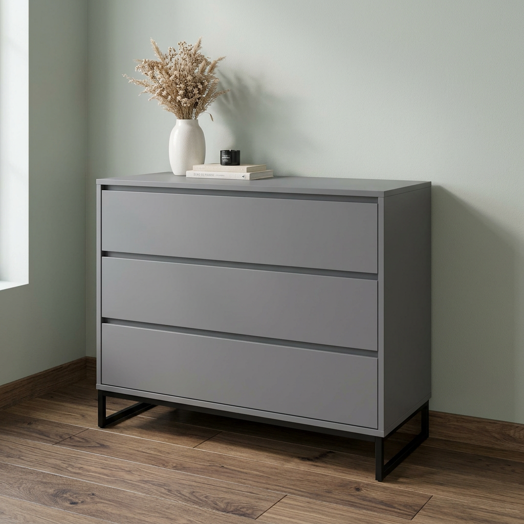 Grey Three-Drawer Dresser