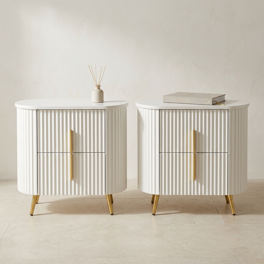 White Fluted Curved Cabinets