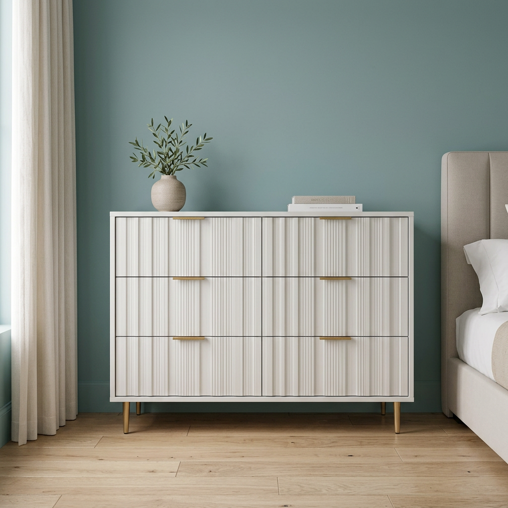 White Fluted Six-Drawer Chest
