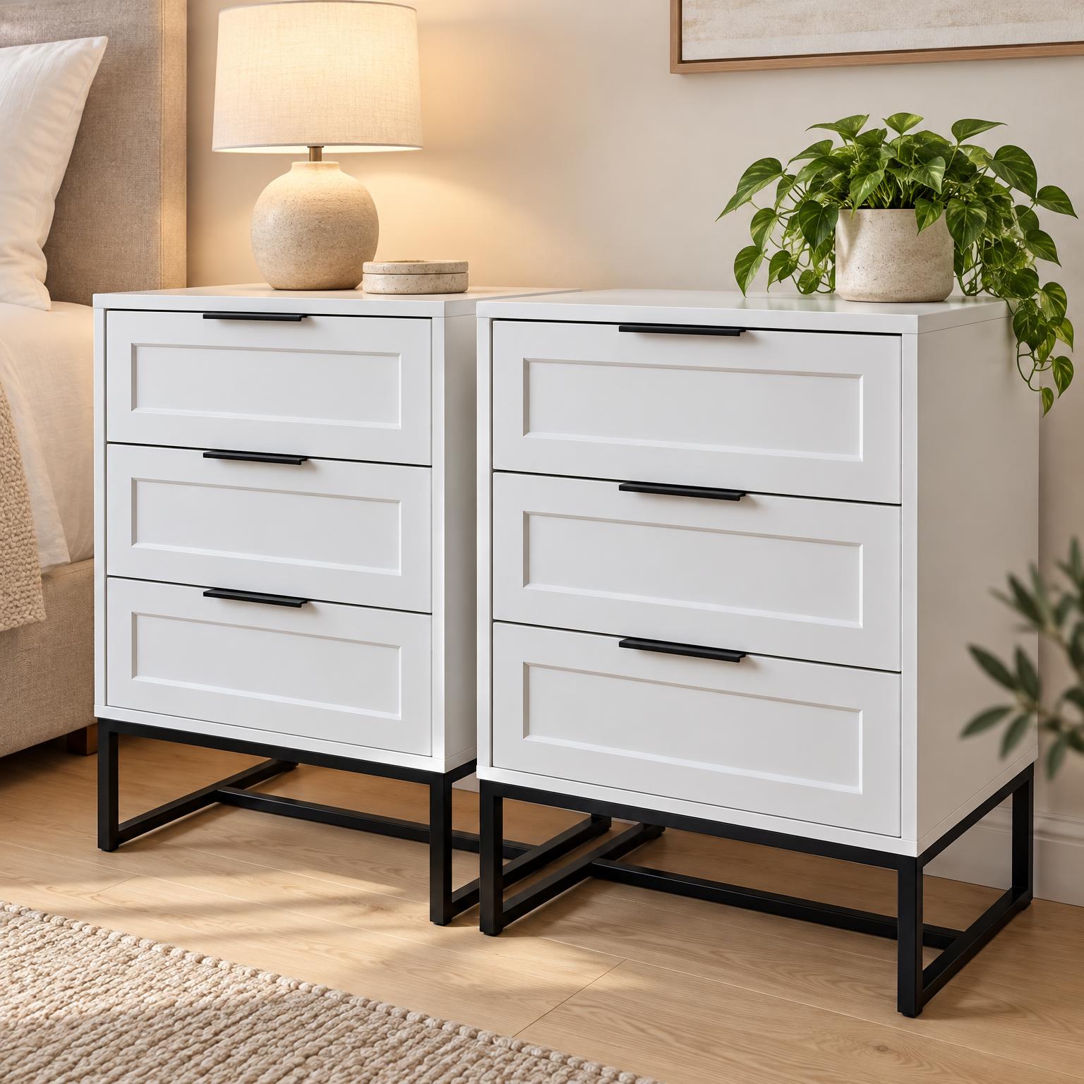 White Shaker Pedestals — Black Frame